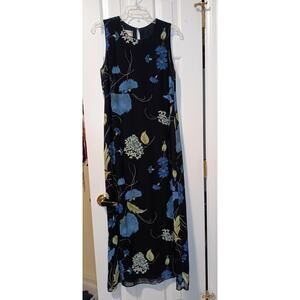 Jones New York - Women's Navy Blue Floral Sleeveless Midi Dress - Sz 8 - EUC